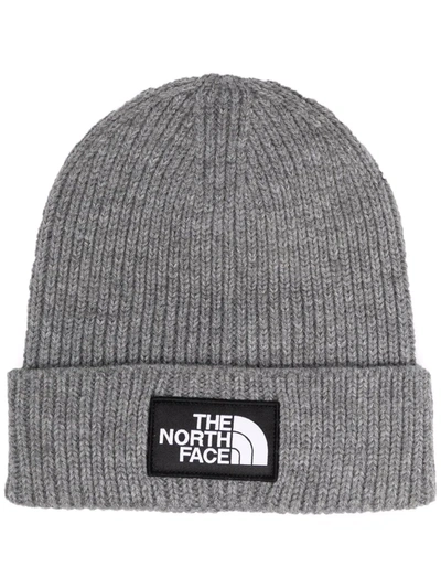 The North Face Logo-patch Ribbed Beanie In Grey