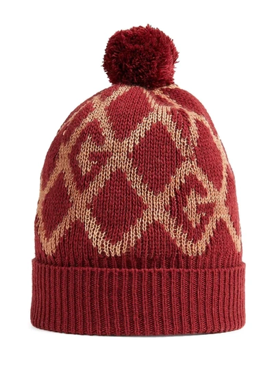 Gucci Kids' Geometric G Wool Beanie In Red