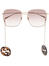 Gucci Gg-pendant Square-frame Sunglasses In Gold