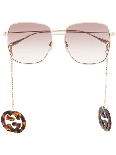 Gucci Gg-pendant Square-frame Sunglasses In Gold