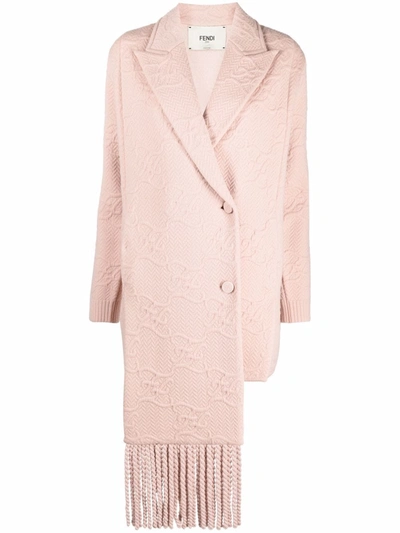 Fendi Ff Karligraphy Motif Double-breasted Coat In Neutrals