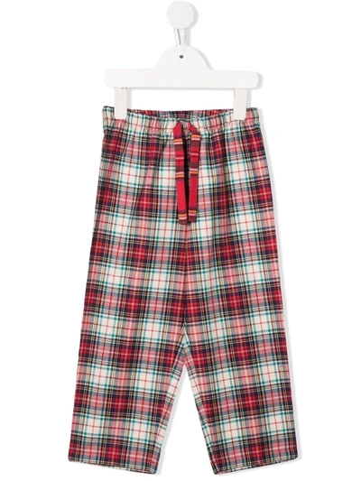 Mc2 Saint Barth Kids' Hypo Checked Straight Trousers In Red