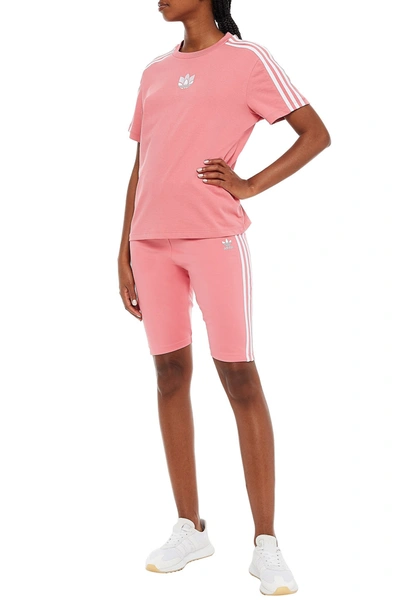 Adidas Originals Striped Cotton-blend Jersey T-shirt In Pink