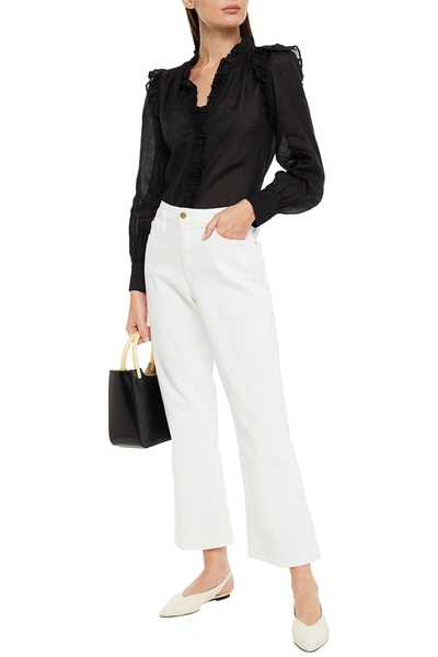 Frame Lauren Ruffled Ramie-voile Shirt In Black