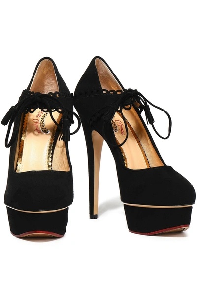 Charlotte Olympia Dolly 140 Suede Platform Pumps In Black