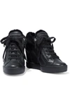 Giuseppe Zanotti Addy Shearling-lined Pebbled-leather Wedge Sneakers In Black