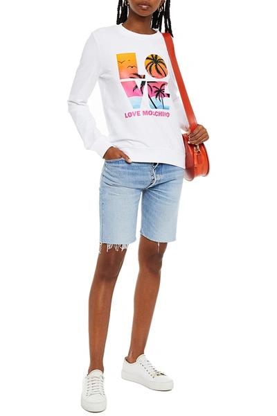Love Moschino Printed French Cotton-terry Sweatshirt In White