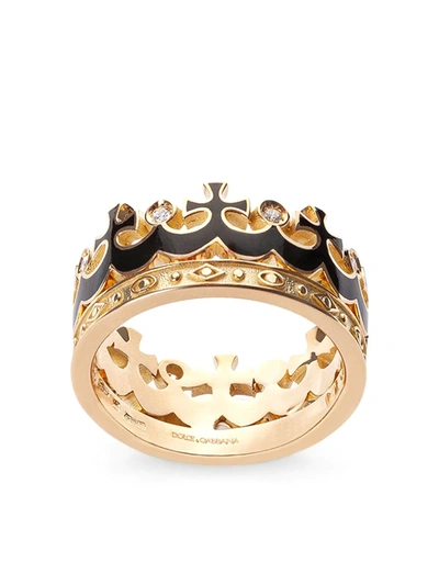 Dolce & Gabbana Crown Yellow Gold Ring With Black Enamel Crown And Diamonds