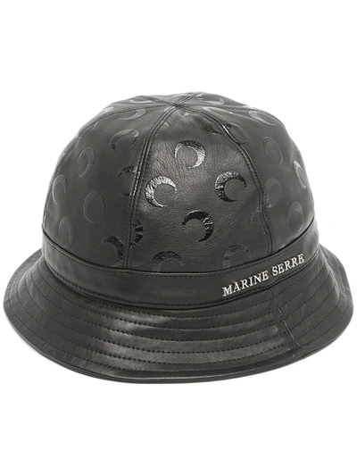 Marine Serre Crescent Moon-print Leather Bucket Hat In Black