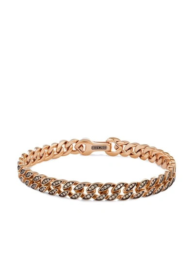 David Yurman 18kt Rose Gold 8mm Diamond Curb Chain Bracelet In Rosa