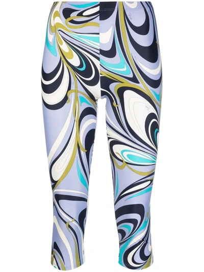 Emilio Pucci Onde-print Cropped Leggings In Blau