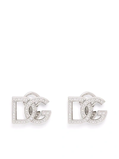 Dolce & Gabbana Logo Clip-on Earrings In White 18kt Gold With Colourless Sapphires White Gold Female Onesize