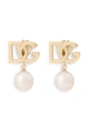 Dolce & Gabbana 18kt Yellow Gold Pearl-embellished Logo Earrings In Gold