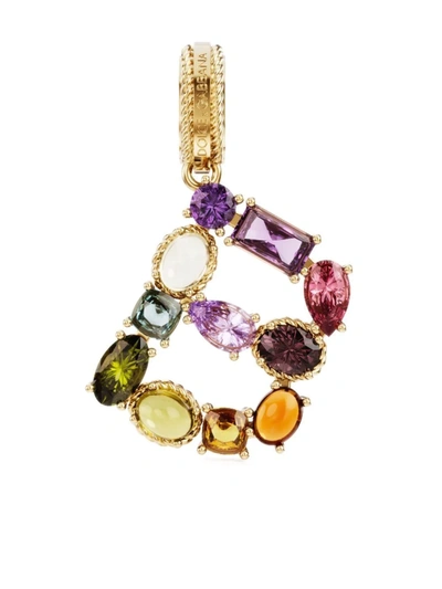 Dolce & Gabbana Rainbow Alphabet B 18kt Yellow Gold Multi-stone Pendant