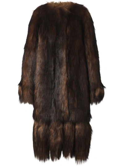 Burberry Faux-fur Long Coat In Braun