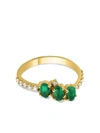 GFG JEWELLERY 18KT YELLOW GOLD SERAPHINE TRIO EMERALD DIAMOND RING