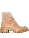 AQUAZZURA RYAN FAUX-FUR BUCKLE-STRAP BOOTS