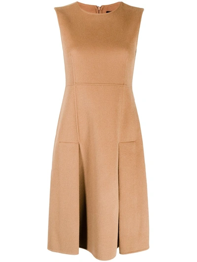 Paule Ka Sleeveless Pleated-skirt Dress In Braun