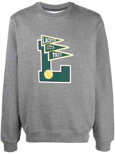 Lacoste Menâs Pennants L Badge Cotton Fleece Sweatshirt - L - 5 In Grey