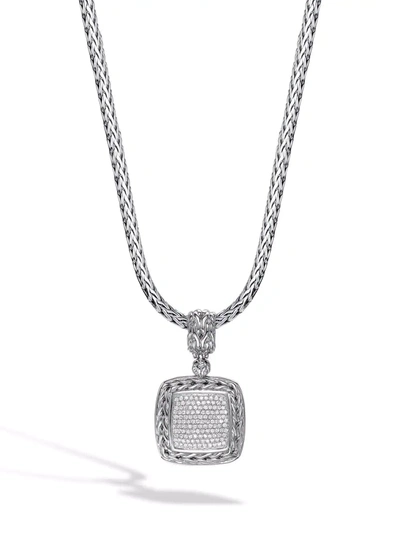 John Hardy Classic Chain Diamond Pavé Medium Square Pendant In Silber
