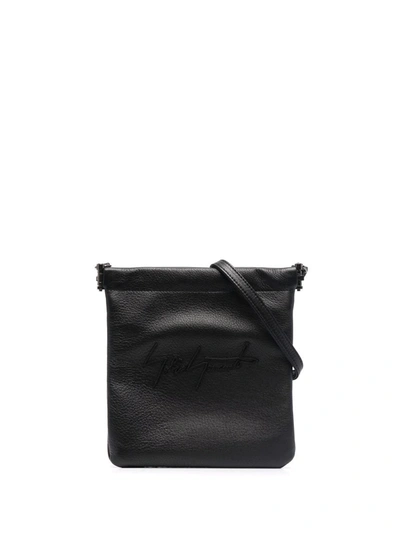 Discord Yohji Yamamoto Logo-embroidered Leather Crossbody Bag In Schwarz
