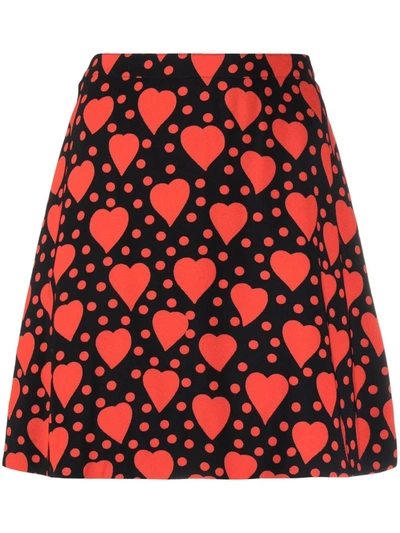 Saint Laurent Heart Print Viscose Mini Skirt In Black,red