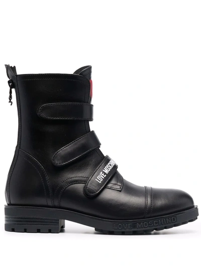 Love Moschino Heart-patch Leather Combat Boots In Black