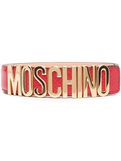 Moschino Logo-plaque Leather Belt In Red