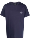 Apc Blue Cotton T-shirt With Logo Print In Dark Navy