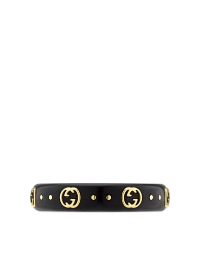Gucci 18kt Yellow Gold Icon Band Ring In Black