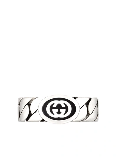 Gucci Men's Interlocking G Ring Gourmette Sterling Silver & Enamel Bracelet