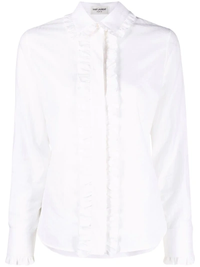 Saint Laurent Frilled Ribbed Shirt In White