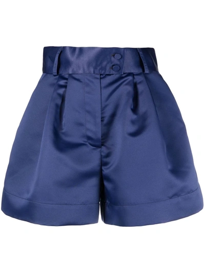 Styland High-waisted Pleated Shorts In Blue