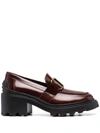 Tod's Leather Loafer With Frontal Metal Chain In Braun