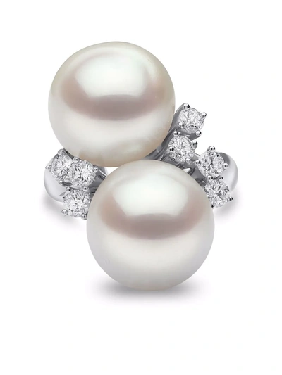 Yoko London 18kt White Gold Baroque South Sea Pearl And Diamond Ring In Silber