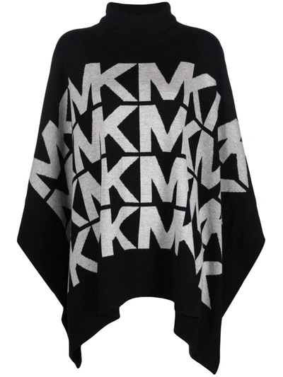 Michael Michael Kors Logo-print Roll-neck Poncho In Schwarz