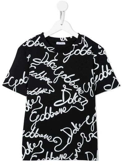 Dolce & Gabbana Kids' Signature-print Cotton T-shirt In Black