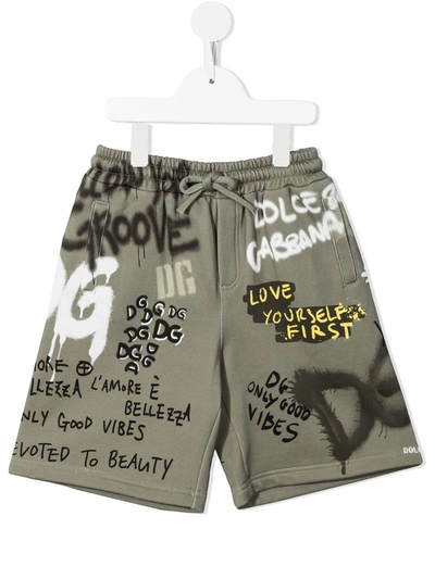 Dolce & Gabbana Kids' Graffiti-print Bermuda Shorts In Green