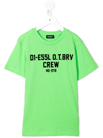 Diesel Teen Flocked-print Cotton T-shirt In Green