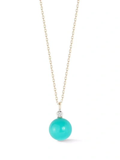 Mateo 14kt Yellow Gold Dot Turquoise And Diamond Necklace In Silver