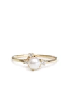 POPPY FINCH 14KT YELLOW GOLD CLUSTER PEARL AND DIAMOND RING