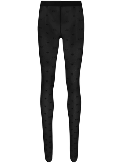 Dolce & Gabbana Dg Logo Sheer Tights In Black