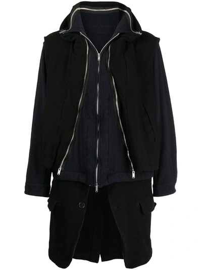 Undercover Zip-detail Layered Coat In Black