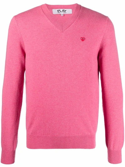 Comme Des Garçons Play Logo-patch Wool Jumper In Pink
