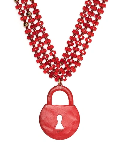 Pre-owned Jean Paul Gaultier 2000s Padlock Three-strand Necklace In Red