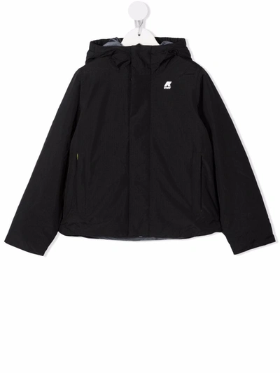 K-way Kids' Logo-print Zip-up Padded Jacket In Black