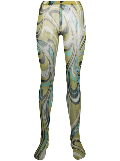 Emilio Pucci Semi-sheer Graphic-print Tights In Green