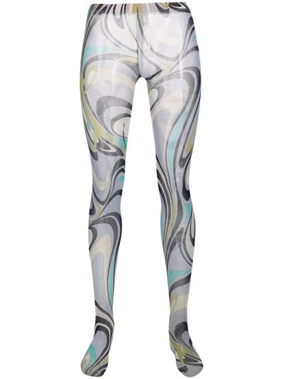 Pucci Semi-sheer Graphic-print Tights In Blue