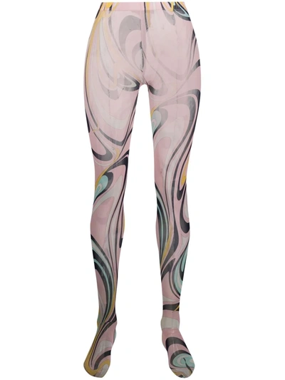 Pucci Semi-sheer Graphic-print Tights In Pink
