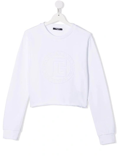 Balmain Teen Debossed-logo Sweatshirt In White